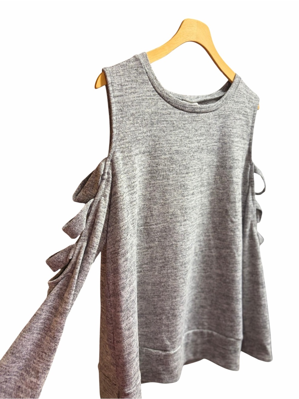 Gray Cold-Shoulder Knit Sweatshirt Top